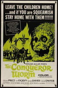 6x163 CONQUEROR WORM 1sh '68 Edgar Allan Poe, Vincent Price, gruesome horror art!