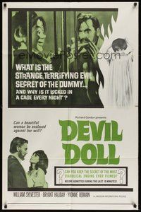 6x176 DEVIL DOLL 1sh '64 wacky ventriloquist dummy horror, what is the terrifying secret!