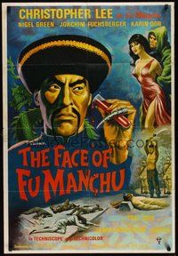 6x192 FACE OF FU MANCHU English 1sh '65 different art of Asian villain Christopher Lee, Sax Rohmer