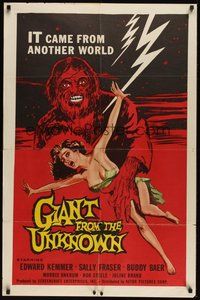 6x204 GIANT FROM THE UNKNOWN 1sh '58 great art of wacky monster grabbing sexy near-naked girl!