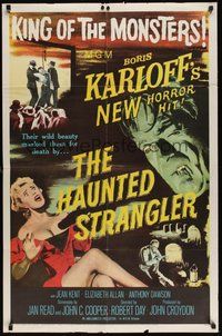 6x215 HAUNTED STRANGLER 1sh '58 creepy Boris Karloff marked their death by their wild beauty!