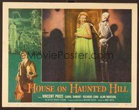 6x421 HOUSE ON HAUNTED HILL LC #7 '59 woman screams at wacky skeleton touching her shoulder!