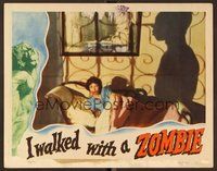 6x424 I WALKED WITH A ZOMBIE LC '43 classic Lewton & Tourneur, cool image of shadow & scared girl!