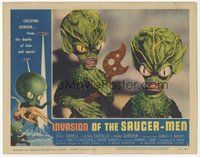 6x429 INVASION OF THE SAUCER MEN LC #1 '57 close up of cabbage head aliens holding wacky tool!