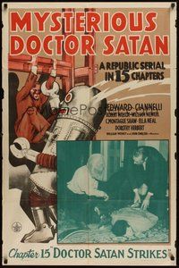 6x246 MYSTERIOUS DOCTOR SATAN chapter 15 1sh '40 Republic serial with masked hero vs. funky robot!