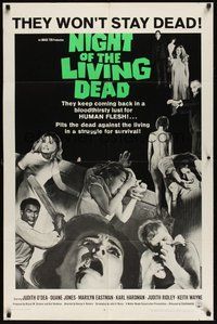 6x250 NIGHT OF THE LIVING DEAD 1sh '68 George Romero zombie classic, they lust for human flesh!