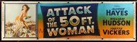 6x004 ATTACK OF THE 50 FT WOMAN linen paper banner '58 art of enormous Allison Hayes over highway!