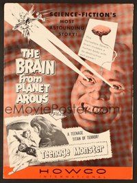 6x075 BRAIN FROM PLANET AROUS/TEENAGE MONSTER pressbook '57 wacky monster with rays from eyes!