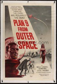 6x022 PLAN 9 FROM OUTER SPACE linen 1sh '58 directed by Ed Wood, arguably the worst movie ever!