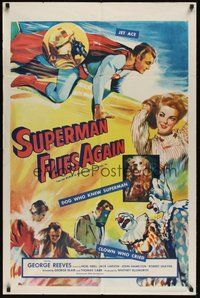 6x279 SUPERMAN FLIES AGAIN 1sh '54 artwork of super hero George Reeves & Noel Neill!