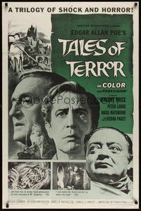 6x281 TALES OF TERROR 1sh '62 great close images of Peter Lorre, Vincent Price & Basil Rathbone!