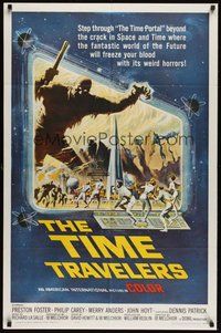 6x287 TIME TRAVELERS 1sh '64 cool Reynold Brown sci-fi art of the crack in space and time!