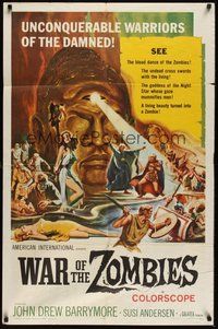 6x302 WAR OF THE ZOMBIES 1sh '65 John Drew Barrymore, unconquerable warriors of the damned!