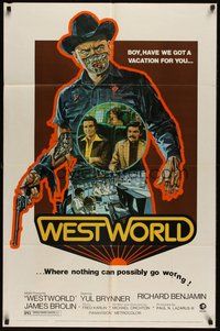 6x303 WESTWORLD 1sh '73 Michael Crichton, cool artwork of cyborg cowboy Yul Brynner by Neal Adams!