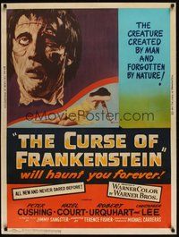 6y080 CURSE OF FRANKENSTEIN 30x40 '57 Peter Cushing, cool close up monster artwork!
