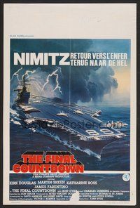 6y362 FINAL COUNTDOWN Belgian '80 cool sci-fi artwork of the U.S.S. Nimitz aircraft carrier!