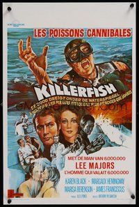 6y392 KILLER FISH Belgian '79 artwork of Lee Majors, Karen Black, piranha horror!