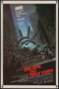 6y509 ESCAPE FROM NEW YORK 1sh '81 John Carpenter, art of decapitated Lady Liberty by Barry E. Jackson!