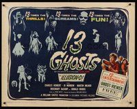 6y002 13 GHOSTS style A 1/2sh '60 William Castle, great art of all the spooks, horror in ILLUSION-O