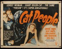 6y014 CAT PEOPLE style A 1/2sh R52 Val Lewton, full-length sexy Simone Simon by black panther!