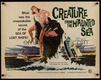6y018 CREATURE FROM THE HAUNTED SEA 1/2sh '61 art of huge sea monster's hand grabbing sexy girl!
