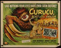 6y020 CURUCU, BEAST OF THE AMAZON 1/2sh '56 Universal horror, great monster art by Reynold Brown!