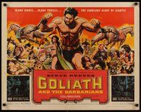 6y029 GOLIATH & THE BARBARIANS 1/2sh '59 art of Steve Reeves pulling 2 horses, sexy Chelo Alonso!