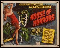 6y031 HOUSE OF HORRORS 1/2sh R52 art of beautiful artist's model & beastly killer Rondo Hatton!
