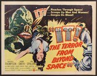6y036 IT! THE TERROR FROM BEYOND SPACE 1/2sh '58 great artwork of wacky monster with victim!