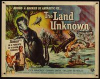 6y043 LAND UNKNOWN style B 1/2sh '57 a paradise of hidden terrors, art of dinosaurs by Ken Sawyer!