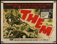 6y067 THEM 1/2sh '54 classic sci-fi, cool art of horror horde of giant bugs terrorizing people!