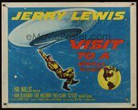 6y073 VISIT TO A SMALL PLANET style A 1/2sh '60 wacky alien Jerry Lewis holding on to saucer!