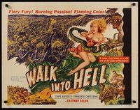 6y076 WALK INTO HELL 1/2sh '57 great art of snake attacking sexy girl in the jungle!