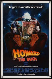 6y523 HOWARD THE DUCK advance 1sh '86 George Lucas, Lea Thompson, Jeffrey Jones, Tim Robbins!
