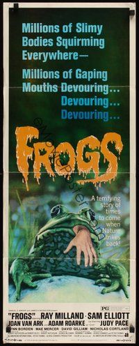 6y085 FROGS insert '72 great horror art of man-eating amphibian with human hand hanging from mouth