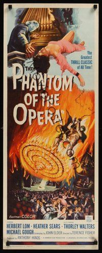 6y094 PHANTOM OF THE OPERA insert '62 Hammer horror, Herbert Lom, cool art by Reynold Brown!