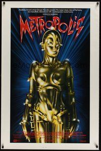 6y542 METROPOLIS int'l 1sh R84 Fritz Lang classic, Girogio Moroder, art of female robot by Nikosey!
