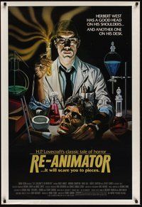 6y555 RE-ANIMATOR 1sh '85 great mad scientist & severed head horror art!