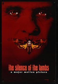 6y567 SILENCE OF THE LAMBS style B teaser DS 1sh '90 image of Anthony Hopkins with moth over mouth!