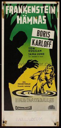 6y127 FRANKENSTEIN 1970 Swedish stolpe '59 Boris Karloff, different art of monster attacking girl!