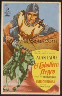 6z021 BLACK KNIGHT Spanish herald '54 Alan Ladd's biggest adventure, cool image on horseback!