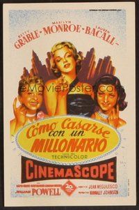 6z027 HOW TO MARRY A MILLIONAIRE Spanish herald '53 Soligo art of sexy Monroe, Grable & Bacall!