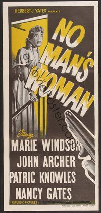 7a041 NO MAN'S WOMAN Aust daybill '55 art of gun pointing at bad girl Marie Windsor!