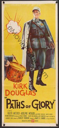 7a044 PATHS OF GLORY Aust daybill '58 Stanley Kubrick, great artwork of Kirk Douglas in WWI!