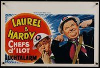 7a562 AIR RAID WARDENS Belgian R70s wacky artwork of Laurel & Hardy w/air raid helmets!