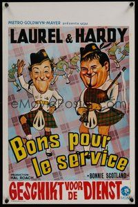 7a581 BONNIE SCOTLAND Belgian R70s wacky artwork of Stan Laurel & Oliver Hardy in kilts!