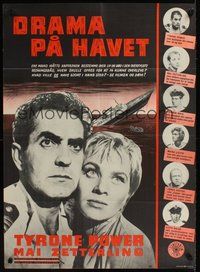 7a124 ABANDON SHIP Danish '57 cool different image of Tyrone Power, 25 survivors in a lifeboat!