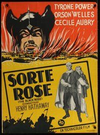 7a133 BLACK ROSE Danish '52 different artwork of Tyrone Power, Jack Hawkins & Orson Welles!