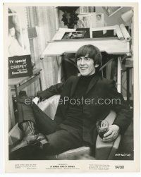 7b288 HARD DAY'S NIGHT 8x10 still '64 close up of smiling George Harrison holding drink in chair!