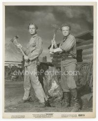 7b481 SHANE 8x10 still R59 great posed portrait of Alan Ladd & Van Heflin holding axes!
